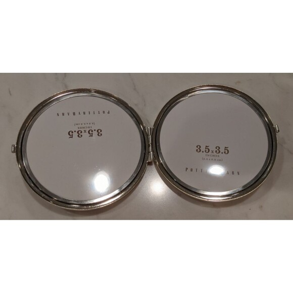 New~Pottery Barn Silver Finish Circular Picture Frame Locket 3 X 5 - Picture 2 of 7
